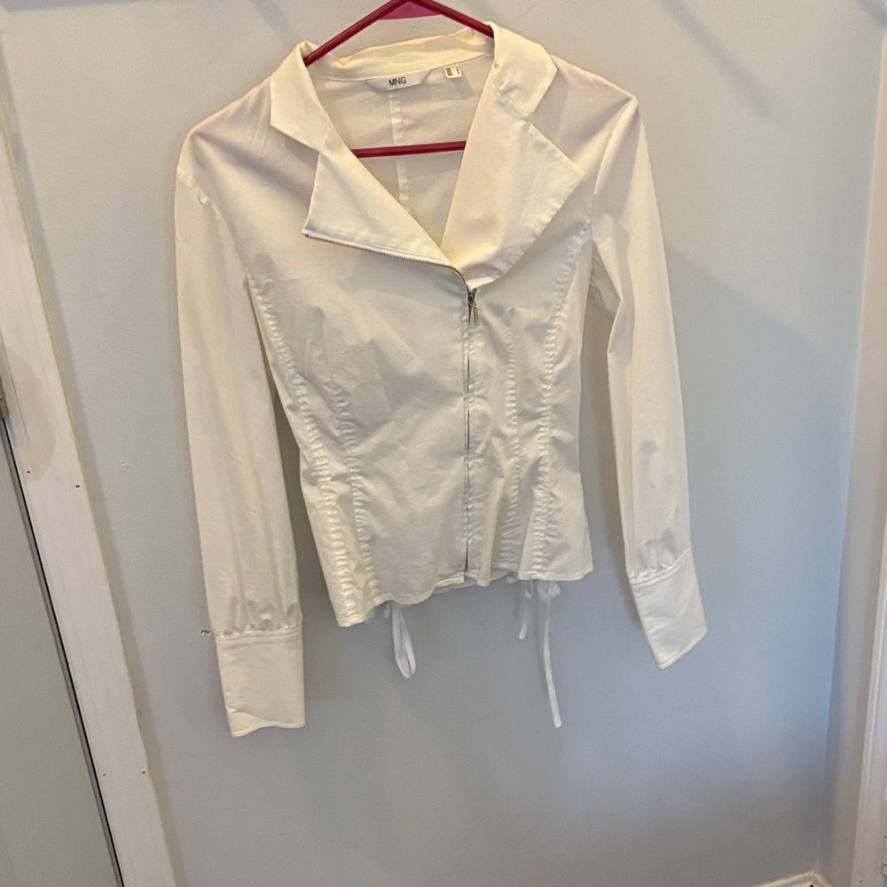 Mango White Button Zippered Shirt